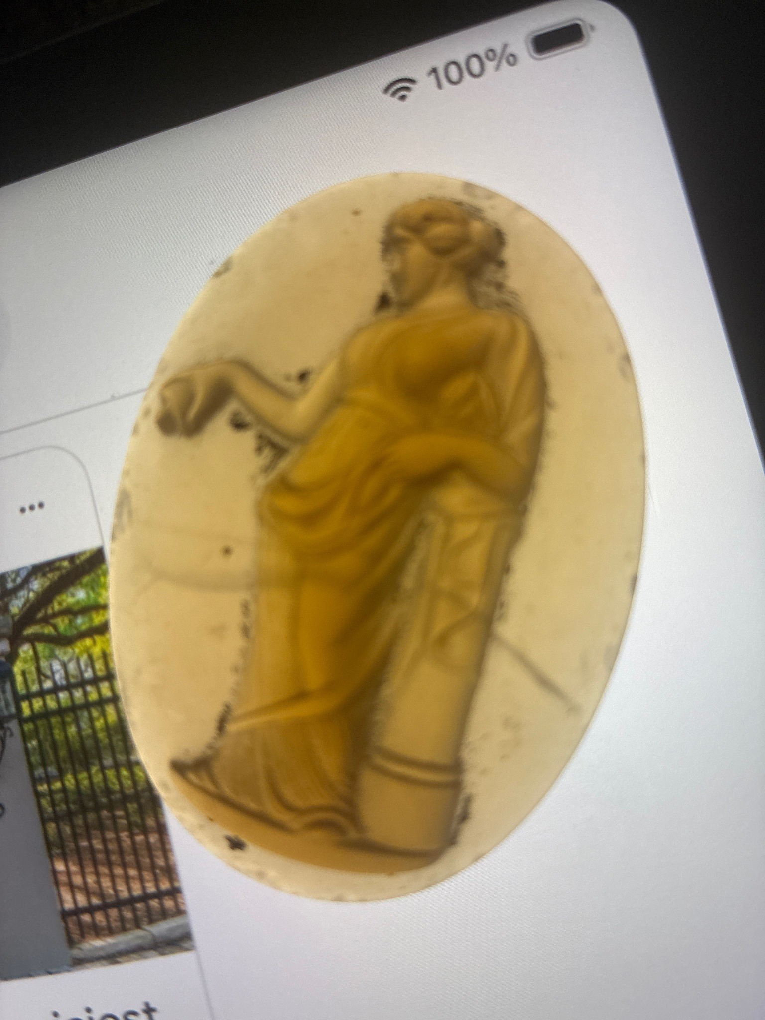 Submitted photo of Carved shell cameo depicting a classical female figure