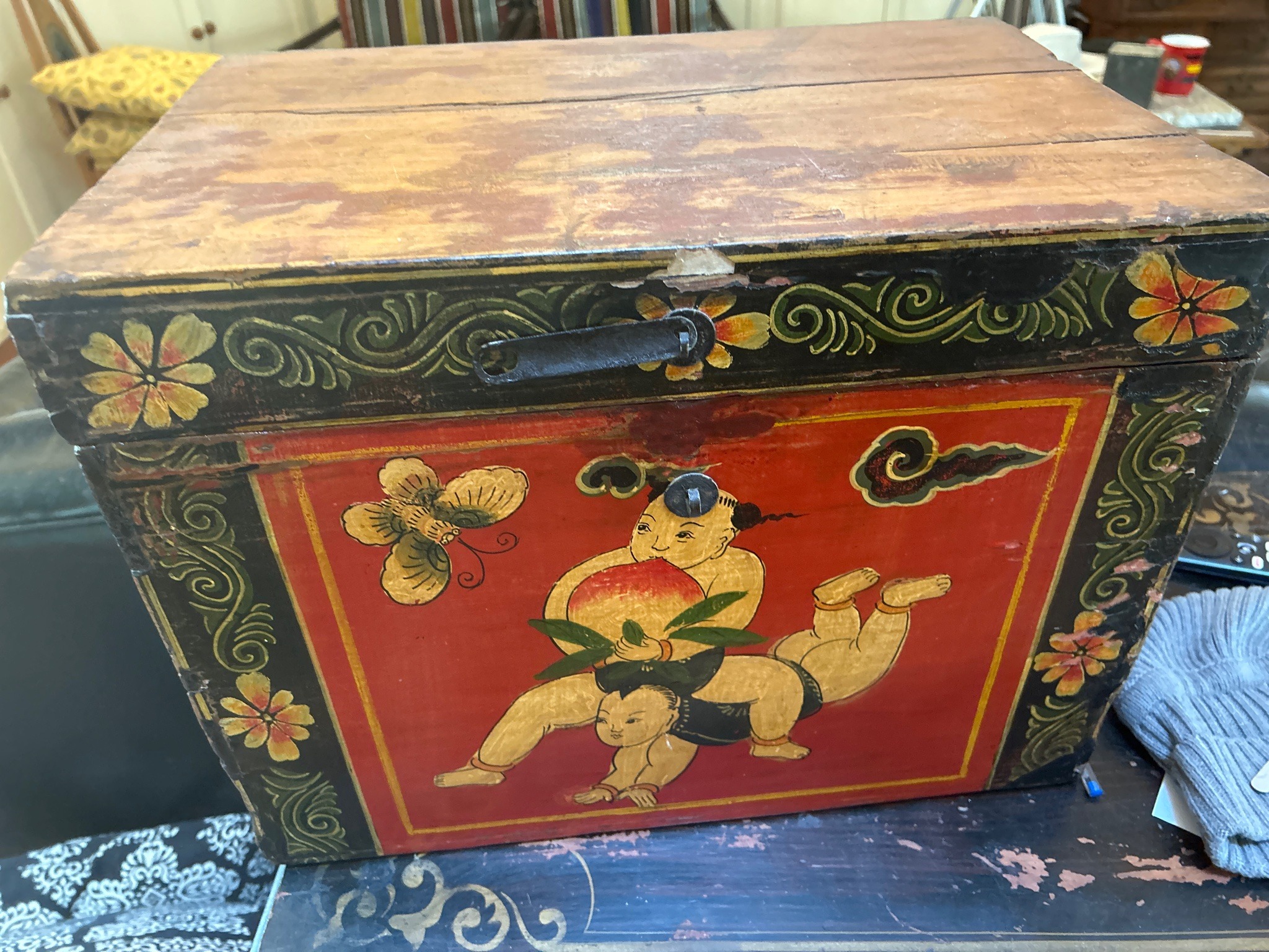 Submitted photo of Hand-Painted Wooden Trunk in the Tibetan or Chinese Folk Art Style