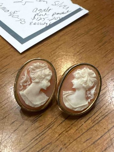 Agate Pink Cameo Earrings