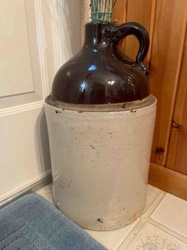 Large Two-Tone Stoneware Crock with Handle