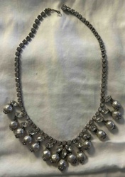 Vintage Crystal Rhinestone Festoon Necklace with Faux Pearls