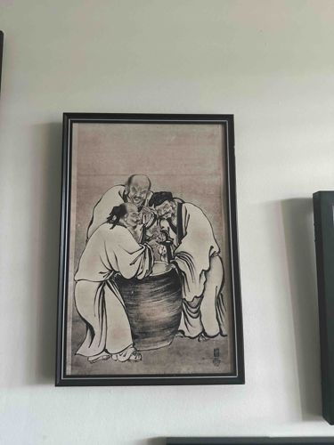 Three Scholars/Monks Examining a Barrel (Framed Print)