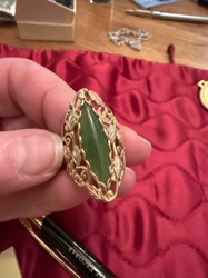 Oval Jade and Filigree Gold-Tone Ring