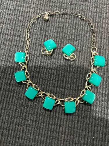 Turquoise Square Cabochon Necklace and Earring Set