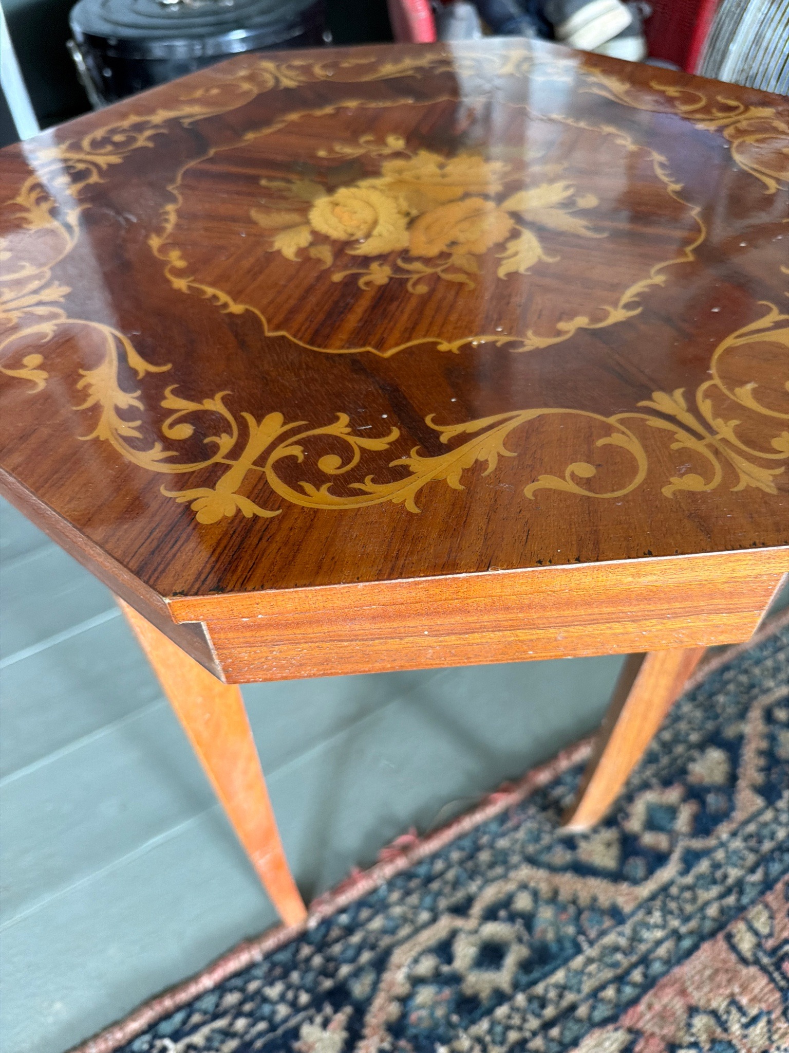 Submitted photo of Victorian marquetry inlaid octagonal accent table