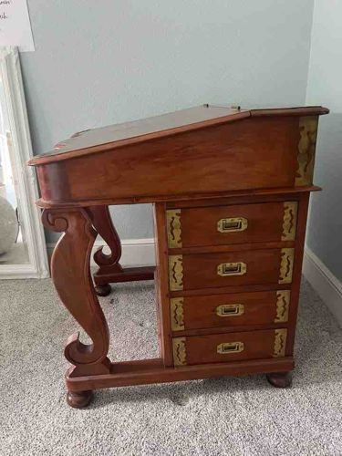 Mahogany Campaign Style Slant-Top Desk