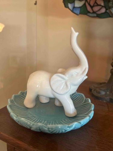 Elephant Figurine on Scalloped Dish