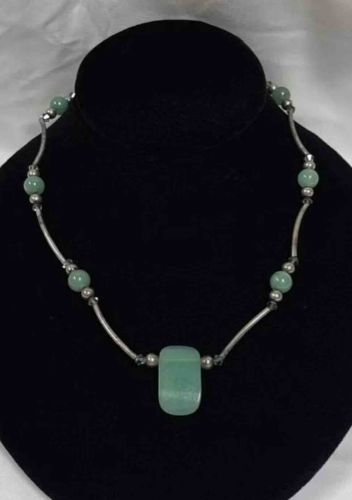 Artisan Silver and Aventurine Beaded Necklace