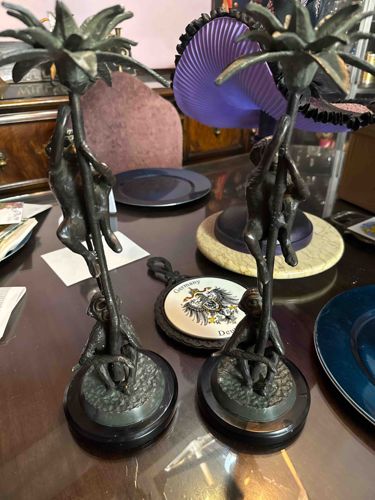Pair of Bronze Monkey Candlesticks