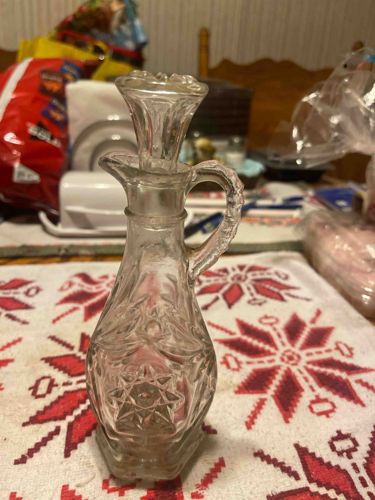 Vintage Clear Pressed Glass Cruet with Stopper
