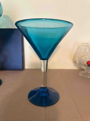 Teal Hand-Blown Tall Martini Goblet