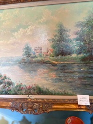 Lakeside Chateau Landscape Oil Painting