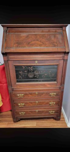 Victorian Walnut Slant-Front Secretary Desk