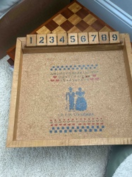 Wooden Cork Game Board with Stenciled Folk Art Decor