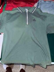 Adidas Quarter-Zip Polo Shirt in Olive Green