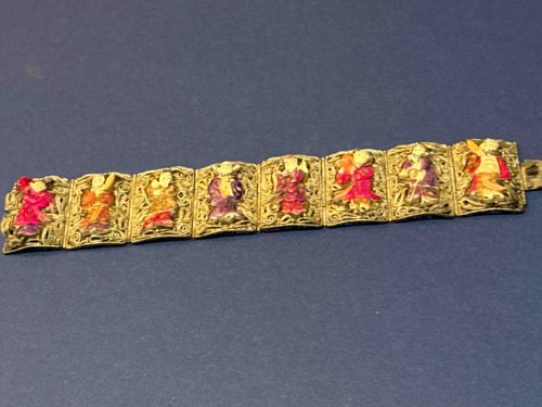 Vintage Japanese Hand-Painted Panel Bracelet
