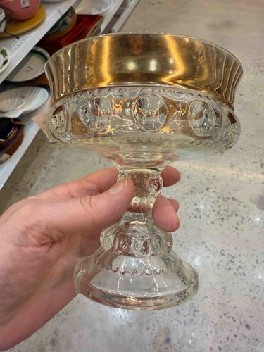 Footed Glass Compote with Gold Rim