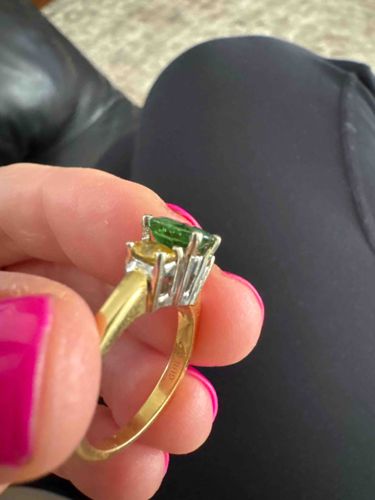 Three-Stone Tsavorite Garnet and Yellow Sapphire Ring