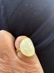 Large Faceted White Gemstone or Mother-of-Pearl Ring in Gold-Tone Setting