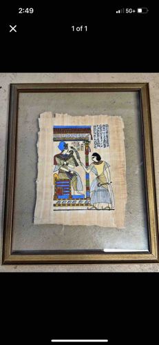 Hand-Painted Egyptian Papyrus Art of Nefertari and Thoth