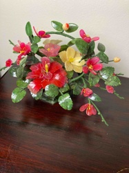 Jade and Stone Floral Arrangement Sculpture