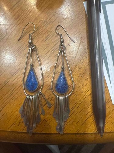 Sterling Silver Lapis Lazuli Drop Fringe Earrings