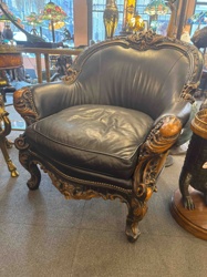 Rococo Revival Leather Armchair