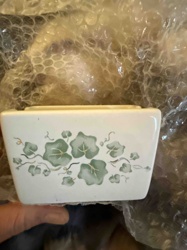 Rectangular Ceramic Planter or Utensil Holder with Ivy Motif