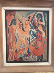 Cubist-Style Figurative Painting (Likely 'Les Demoiselles d'Avignon' Homage)