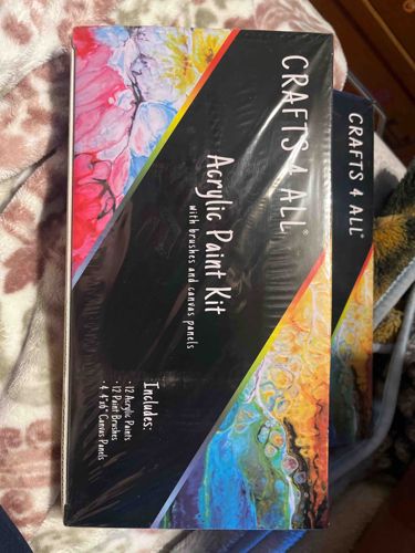 CRAFTS 4 ALL Acrylic Paint Kit with Brushes and Canvas Panels