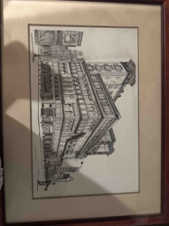 Framed Pen and Ink Architectural Drawing