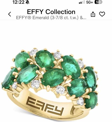 EFFY Emerald and Diamond Wide Band Ring in 14k Yellow Gold