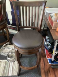 Dark Wood Swivel Barstool with Slat Back
