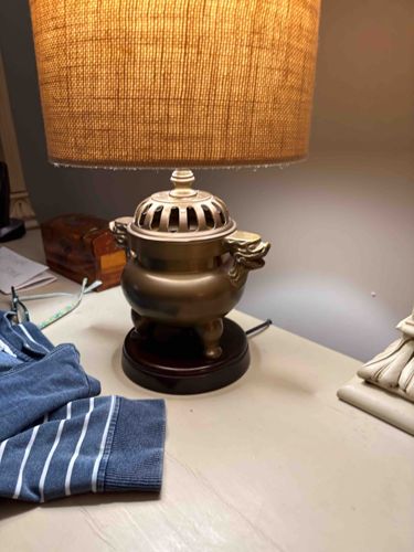 Vintage Chinese-Style Brass Incense Burner Table Lamp
