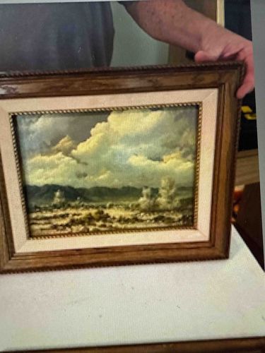 Framed Desert Landscape Oil Painting