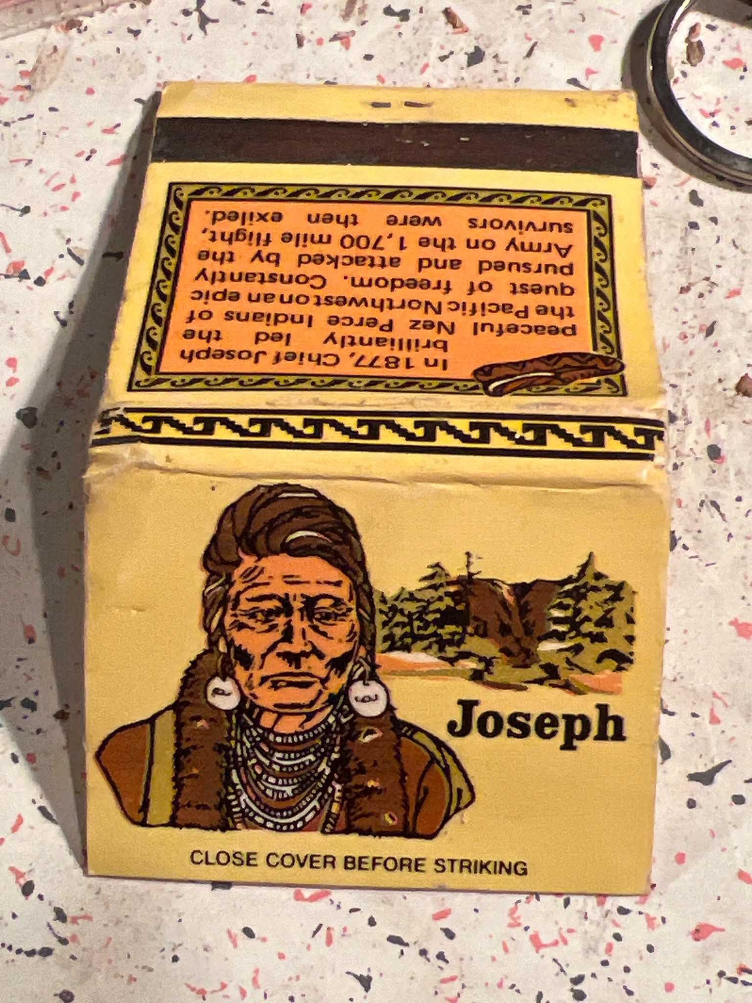 Submitted photo of Chief Joseph Souvenir Matchbook