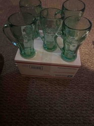 Set of Five Vintage Coca-Cola Green Glass Mugs