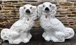 Pair of 19th Century Staffordshire Gilt Spaniel Figures