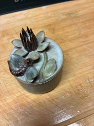 Ceramic Lidded Trinket Box with Floral and Insect Motif