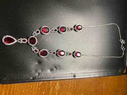 Silver-Toned Red Stone and Pave CZ Necklace