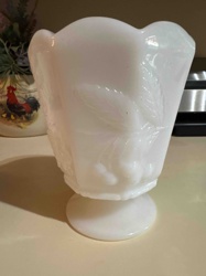 Milk Glass Vase with Raised Leaf Design