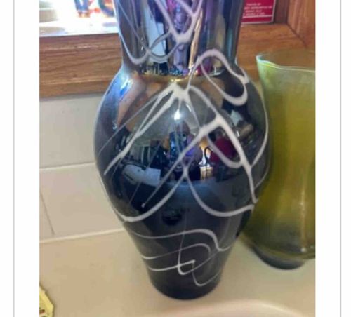 Modern Decorative Black and White Swirl Art Glass Vase