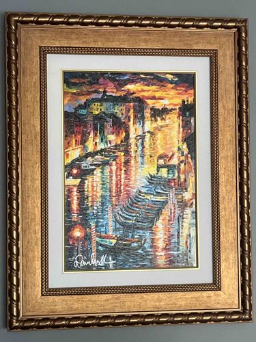 Venetian Canal Scene Impasto Painting, Signed (Unidentified Artist)