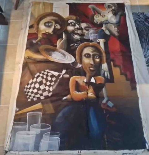 Expressionist Social Scene Painting by Roy