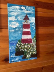 Acrylic Painting of a Striped Lighthouse