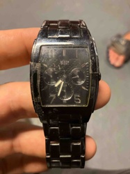 Guess Steel Black Ionic-Plated Tonneau Chronograph Watch