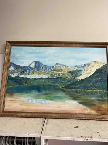Mountain Lake Landscape Painting by D. Gibson (1947)