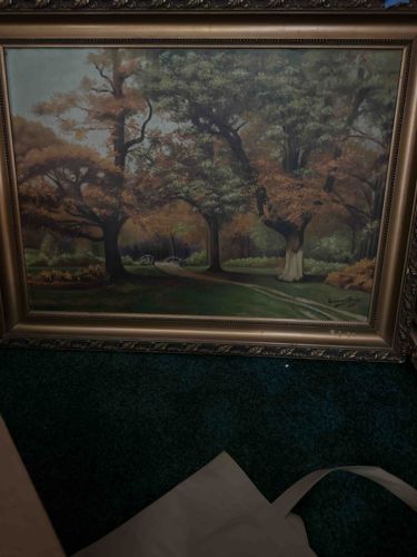 Autumn Forest Landscape Oil Painting in Ornate Gilded Frame