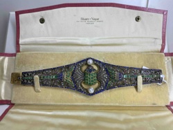 Art Deco Gemstone and Enamel Shield Dress Clip / Brooch by Blum's - Vogue