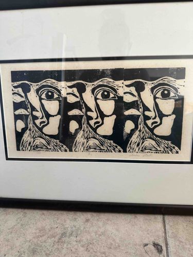 Triple-Faced Linocut Print